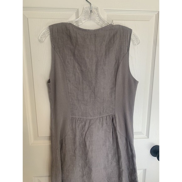 Lina Tomei Italy 100% Linen Dress Embellished Neck Gray Size Small - Picture 8 of 14
